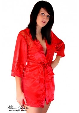 Kimono peignoir Satin Dos Dentelle Rouge