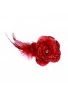 Pince Broche Mariage Fleur Tissu Scintillant Strass Rouge