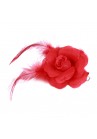 Pince Mariage Fleur Organza Plumes Rouge
