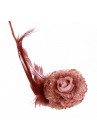 Pince Mariage Fleur Tissu Dentelle Scintillant Plumes Marron