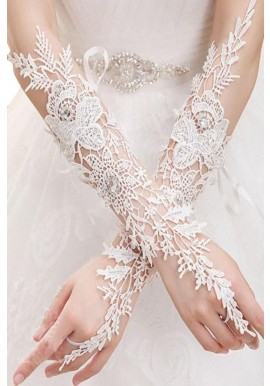 Gants Mitaines Broderie Cérémonie Mariage Blanc Strass