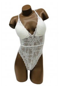 Body Lingerie Transparent Dentelle Floral Blanc